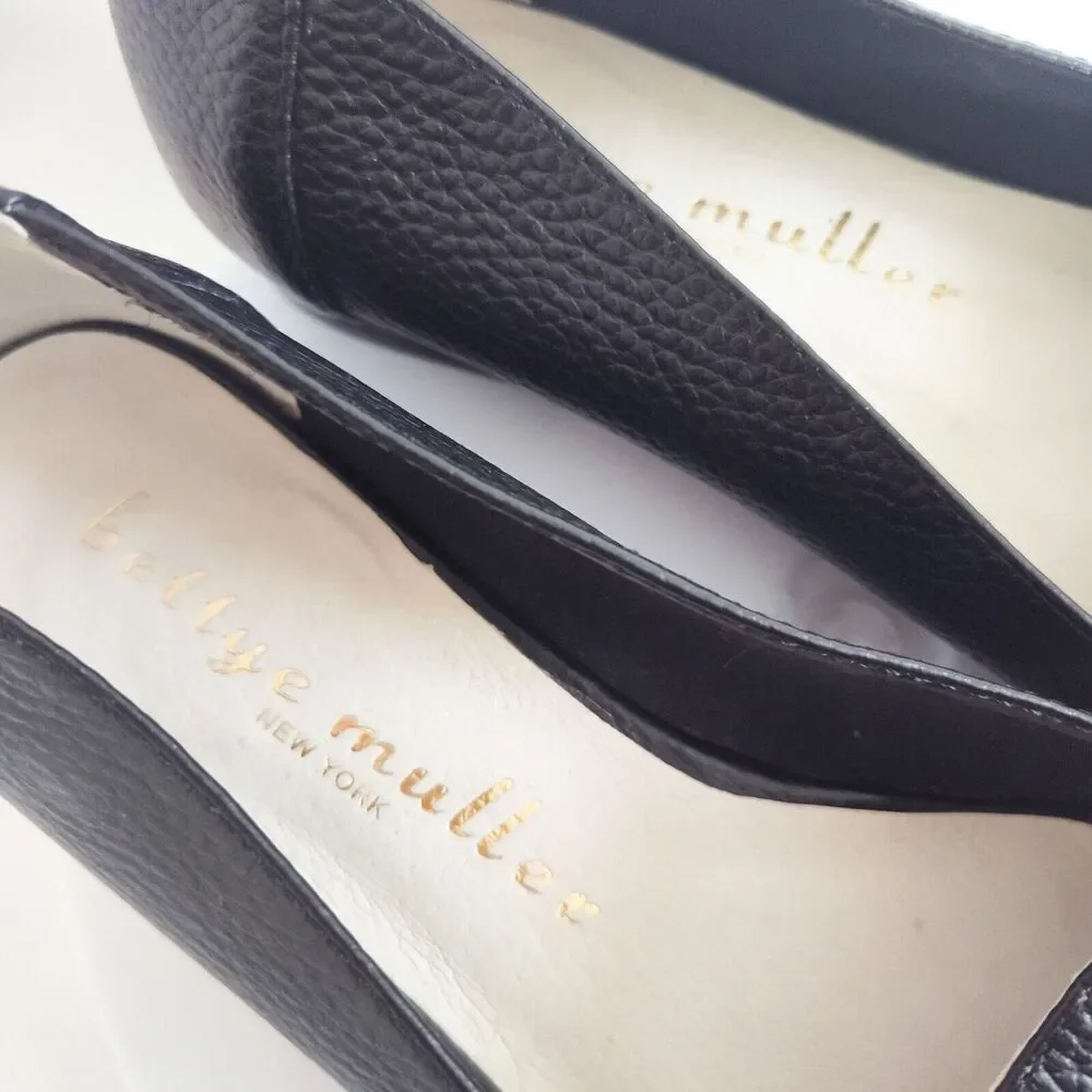 Bettye Muller‎ Pebbled Leather Slip On Comfort Minimalist Loafers Black Size 5.5